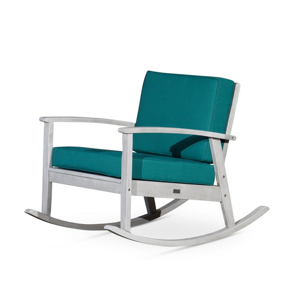 English Elm Eucalyptus Outdoor Rocking Chair with Thick Cushions Fsc Wood Porch Rocker Silver Gray Dark Green B046S00029