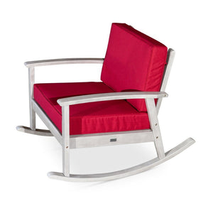 English Elm Eucalyptus Outdoor Rocking Chair with Thick Cushions Fsc Wood Porch Rocker Silver Gray Burgundy B046S00032