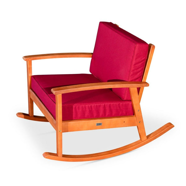 English Elm Eucalyptus Outdoor Rocking Chair with Thick Cushions Fsc Wood Porch Rocker Natural Oil Burgundy B046S00034