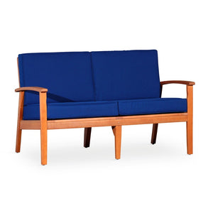 English Elm Eucalyptus Deep Seat Outdoor Loveseat with Thick Cushions Weather Resistant Wood Frame Natural Oil Navy B046S00046