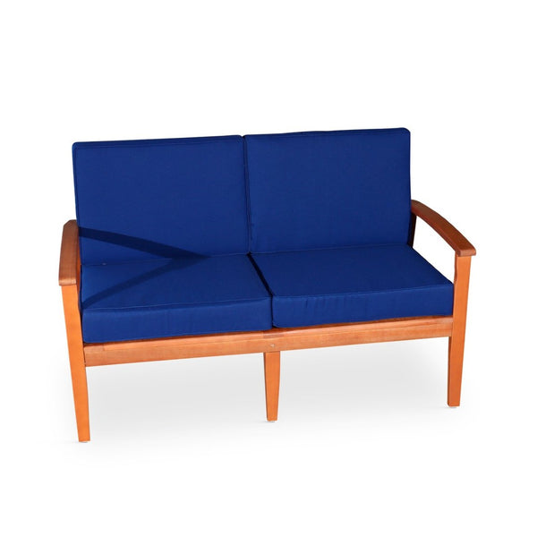 English Elm Eucalyptus Deep Seat Outdoor Loveseat with Thick Cushions Weather Resistant Wood Frame Natural Oil Navy B046S00046