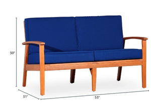 English Elm Eucalyptus Deep Seat Outdoor Loveseat with Thick Cushions Weather Resistant Wood Frame Natural Oil Navy B046S00046