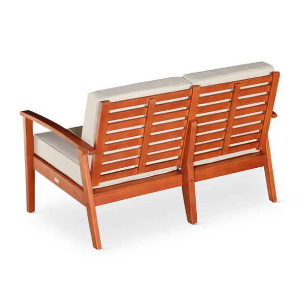 English Elm Eucalyptus Deep Seat Outdoor Loveseat with Thick Cushions Weather Resistant Wood Frame Natural Oil Navy B046S00046