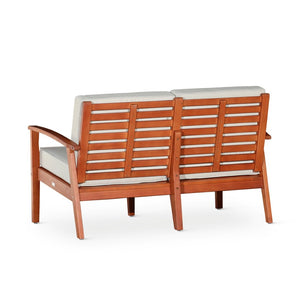 English Elm Eucalyptus Deep Seat Outdoor Loveseat with Thick Cushions Weather Resistant Wood Frame Natural Oil Navy B046S00046