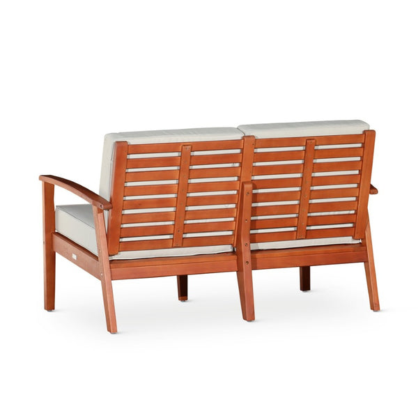 English Elm Eucalyptus Deep Seat Outdoor Loveseat with Thick Cushions Weather Resistant Wood Frame Natural Oil Navy B046S00046