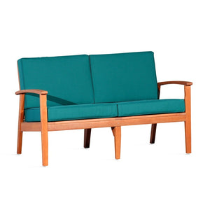 English Elm Eucalyptus Deep Seat Outdoor Loveseat with Thick Cushions Weather Resistant Wood Frame Natural Oil Dark Green B046S00047