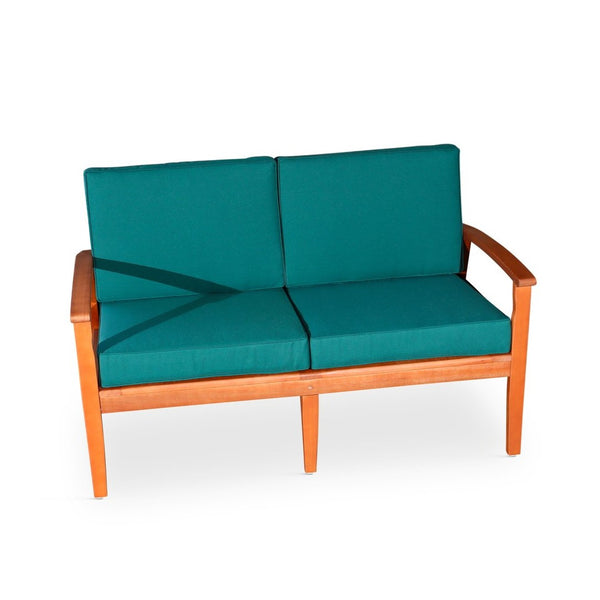 English Elm Eucalyptus Deep Seat Outdoor Loveseat with Thick Cushions Weather Resistant Wood Frame Natural Oil Dark Green B046S00047