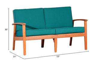English Elm Eucalyptus Deep Seat Outdoor Loveseat with Thick Cushions Weather Resistant Wood Frame Natural Oil Dark Green B046S00047