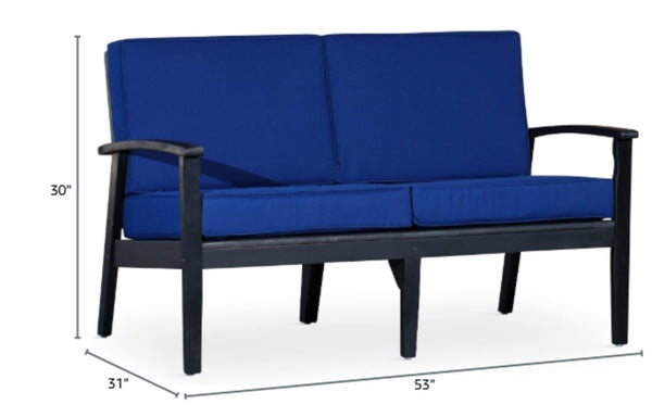 English Elm Eucalyptus Deep Seat Outdoor Loveseat with Thick Cushions Weather Resistant Wood Frame Espresso Navy B046S00051
