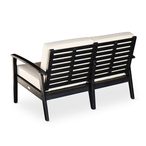 English Elm Eucalyptus Deep Seat Outdoor Loveseat with Thick Cushions Weather Resistant Wood Frame Espresso Navy B046S00051