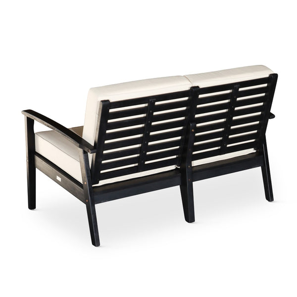 English Elm Eucalyptus Deep Seat Outdoor Loveseat with Thick Cushions Weather Resistant Wood Frame Espresso Navy B046S00051
