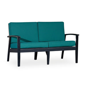 English Elm Eucalyptus Deep Seat Outdoor Loveseat with Thick Cushions Weather Resistant Wood Frame Espresso Dark Green B046S00052