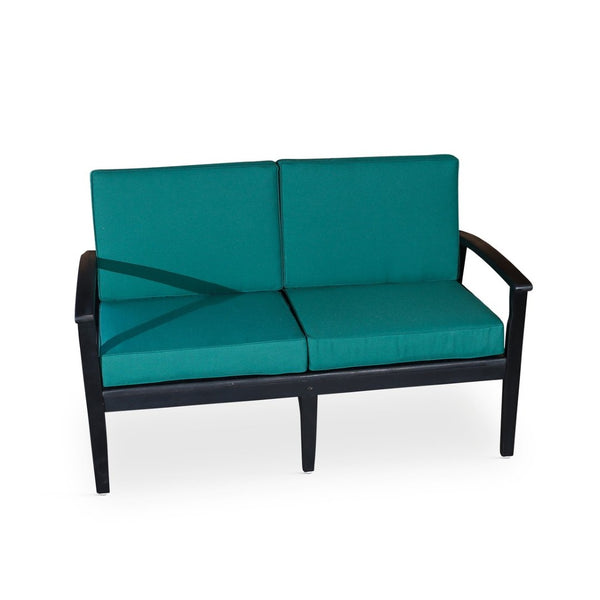 English Elm Eucalyptus Deep Seat Outdoor Loveseat with Thick Cushions Weather Resistant Wood Frame Espresso Dark Green B046S00052