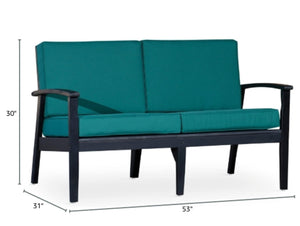 English Elm Eucalyptus Deep Seat Outdoor Loveseat with Thick Cushions Weather Resistant Wood Frame Espresso Dark Green B046S00052