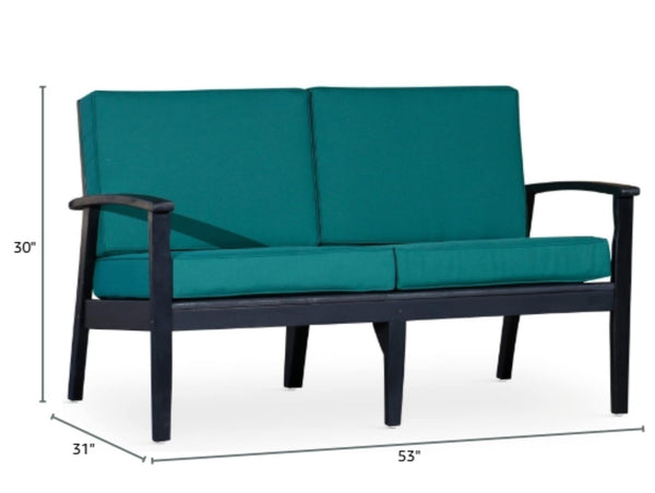 English Elm Eucalyptus Deep Seat Outdoor Loveseat with Thick Cushions Weather Resistant Wood Frame Espresso Dark Green B046S00052