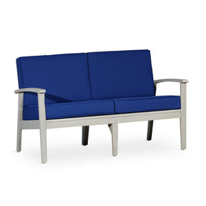 English Elm Eucalyptus Deep Seat Outdoor Loveseat with Thick Cushions Weather Resistant Wood Frame Driftwood Gray Navy B046S00056