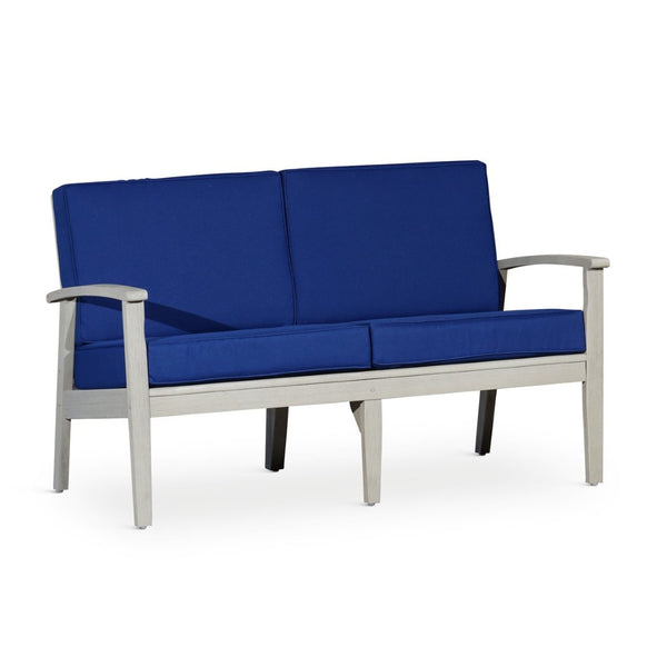 English Elm Eucalyptus Deep Seat Outdoor Loveseat with Thick Cushions Weather Resistant Wood Frame Driftwood Gray Navy B046S00056