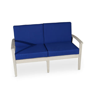 English Elm Eucalyptus Deep Seat Outdoor Loveseat with Thick Cushions Weather Resistant Wood Frame Driftwood Gray Navy B046S00056