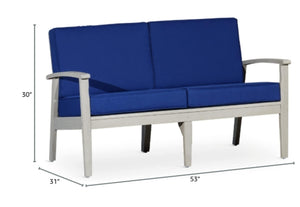 English Elm Eucalyptus Deep Seat Outdoor Loveseat with Thick Cushions Weather Resistant Wood Frame Driftwood Gray Navy B046S00056