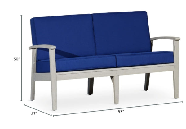 English Elm Eucalyptus Deep Seat Outdoor Loveseat with Thick Cushions Weather Resistant Wood Frame Driftwood Gray Navy B046S00056