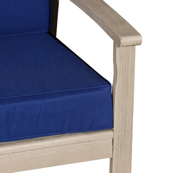English Elm Eucalyptus Deep Seat Outdoor Loveseat with Thick Cushions Weather Resistant Wood Frame Driftwood Gray Navy B046S00056