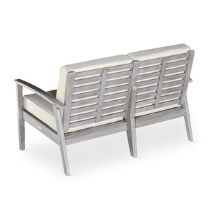 English Elm Eucalyptus Deep Seat Outdoor Loveseat with Thick Cushions Weather Resistant Wood Frame Driftwood Gray Navy B046S00056