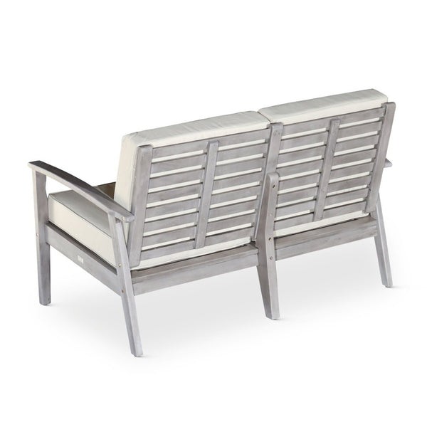 English Elm Eucalyptus Deep Seat Outdoor Loveseat with Thick Cushions Weather Resistant Wood Frame Driftwood Gray Navy B046S00056