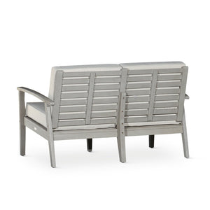 English Elm Eucalyptus Deep Seat Outdoor Loveseat with Thick Cushions Weather Resistant Wood Frame Driftwood Gray Navy B046S00056