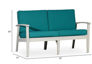English Elm Eucalyptus Deep Seat Outdoor Loveseat with Thick Cushions Weather Resistant Wood Frame Driftwood Gray Dark Green B046S00057