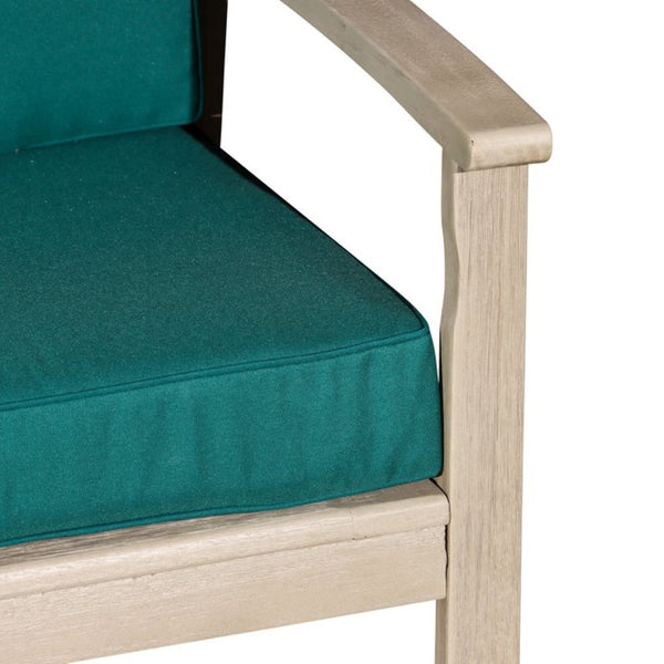 English Elm Eucalyptus Deep Seat Outdoor Loveseat with Thick Cushions Weather Resistant Wood Frame Driftwood Gray Dark Green B046S00057