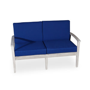 English Elm Eucalyptus Deep Seat Outdoor Loveseat with Thick Cushions Weather Resistant Wood Frame Silver Gray Navy B046S00062