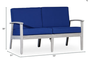 English Elm Eucalyptus Deep Seat Outdoor Loveseat with Thick Cushions Weather Resistant Wood Frame Silver Gray Navy B046S00062