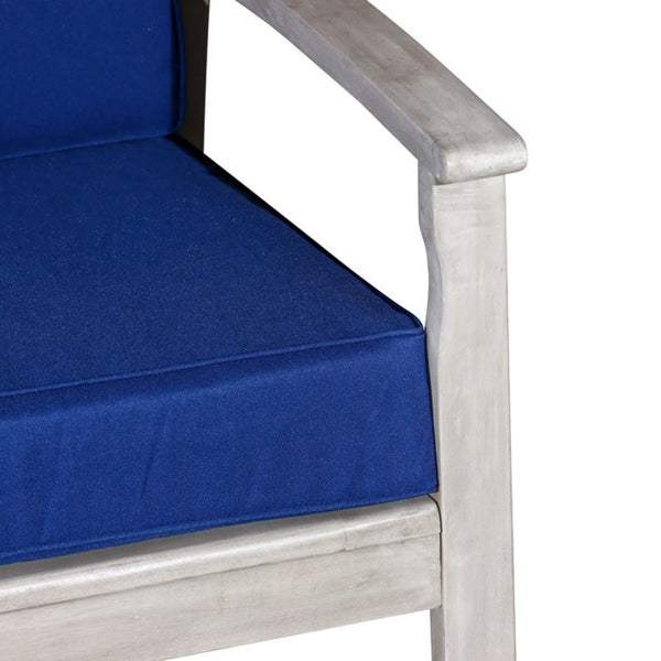 English Elm Eucalyptus Deep Seat Outdoor Loveseat with Thick Cushions Weather Resistant Wood Frame Silver Gray Navy B046S00062