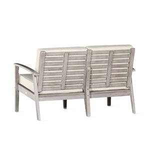 English Elm Eucalyptus Deep Seat Outdoor Loveseat with Thick Cushions Weather Resistant Wood Frame Silver Gray Navy B046S00062