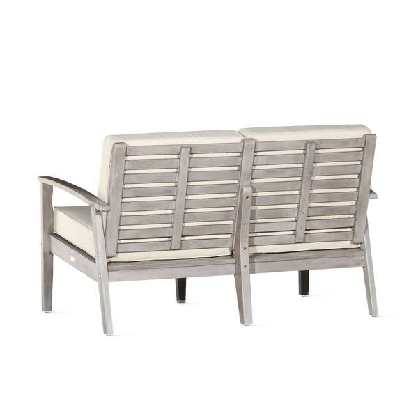 English Elm Eucalyptus Deep Seat Outdoor Loveseat with Thick Cushions Weather Resistant Wood Frame Silver Gray Navy B046S00062