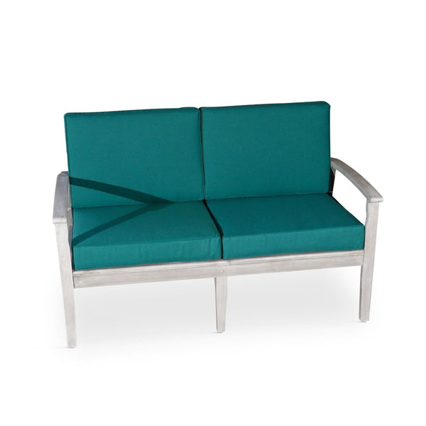 English Elm Eucalyptus Deep Seat Outdoor Loveseat with Thick Cushions Weather Resistant Wood Frame Silver Gray Dark Green B046S00063
