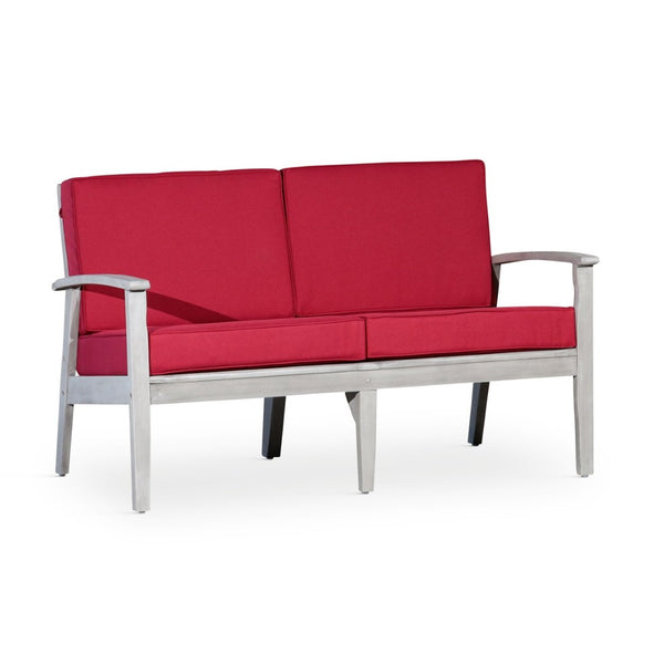 English Elm Eucalyptus Deep Seat Outdoor Loveseat with Thick Cushions Weather Resistant Wood Frame Silver Gray Burgundy B046S00065