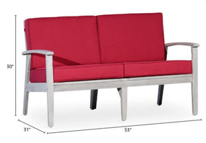 English Elm Eucalyptus Deep Seat Outdoor Loveseat with Thick Cushions Weather Resistant Wood Frame Silver Gray Burgundy B046S00065