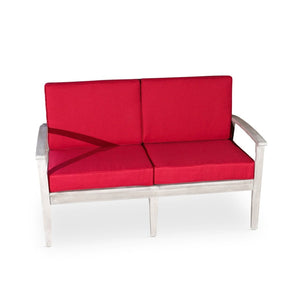 English Elm Eucalyptus Deep Seat Outdoor Loveseat with Thick Cushions Weather Resistant Wood Frame Silver Gray Burgundy B046S00065