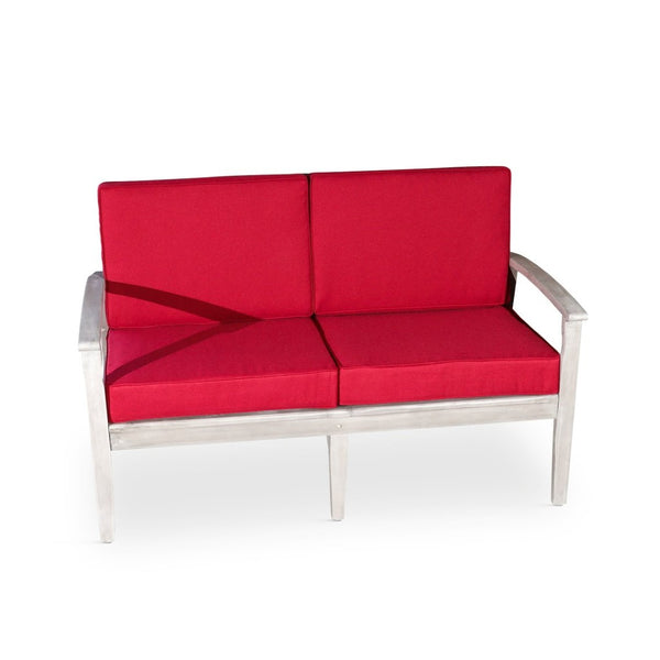 English Elm Eucalyptus Deep Seat Outdoor Loveseat with Thick Cushions Weather Resistant Wood Frame Silver Gray Burgundy B046S00065