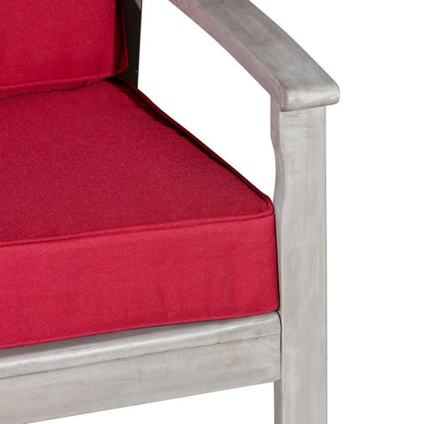English Elm Eucalyptus Deep Seat Outdoor Loveseat with Thick Cushions Weather Resistant Wood Frame Silver Gray Burgundy B046S00065