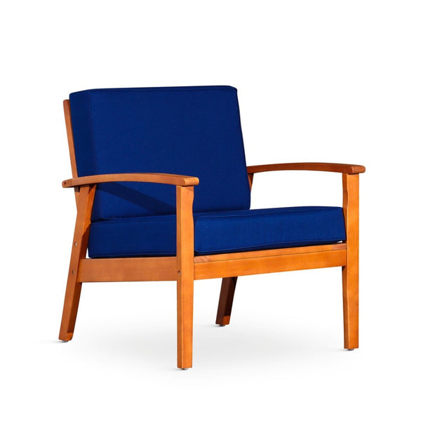 English Elm Deep Seat Fsc Eucalyptus Outdoor Lounge Chair with Weather Resistant Wood Frame Natural Navy B046S00072