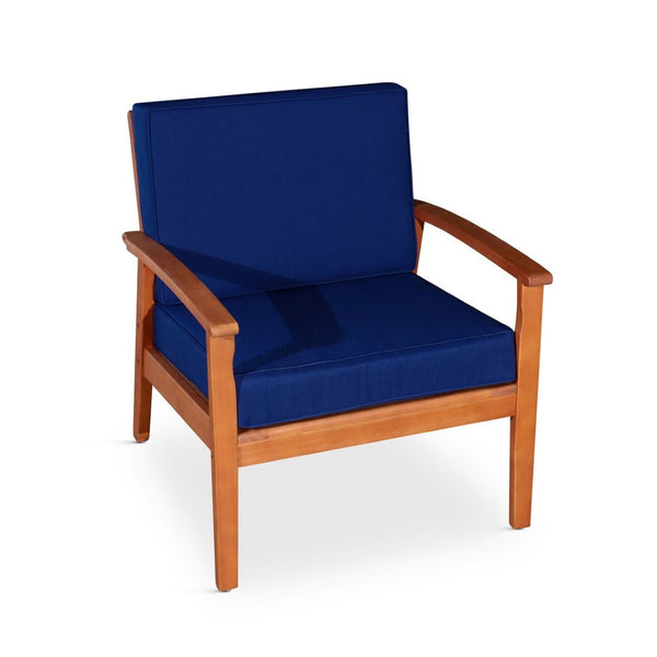 English Elm Deep Seat Fsc Eucalyptus Outdoor Lounge Chair with Weather Resistant Wood Frame Natural Navy B046S00072
