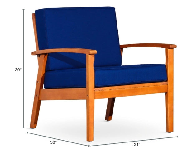 English Elm Deep Seat Fsc Eucalyptus Outdoor Lounge Chair with Weather Resistant Wood Frame Natural Navy B046S00072