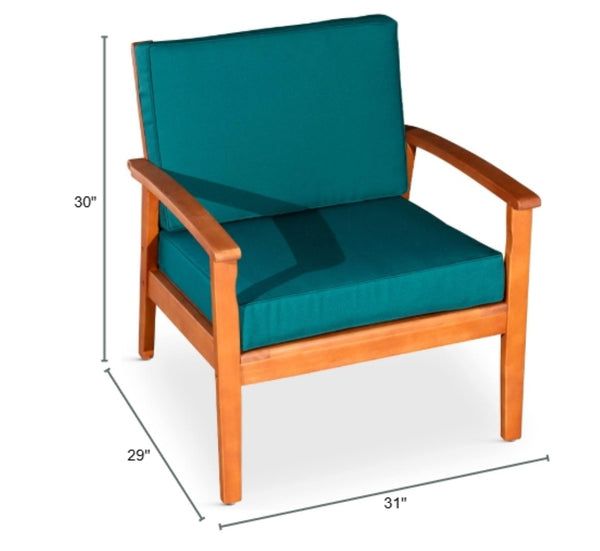 English Elm Deep Seat Fsc Eucalyptus Outdoor Lounge Chair with Weather Resistant Wood Frame Natural Dark Green B046S00073