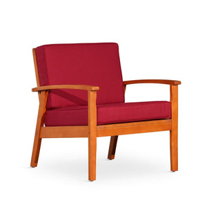 English Elm Deep Seat Fsc Eucalyptus Outdoor Lounge Chair with Weather Resistant Wood Frame Natural Burgundy B046S00088