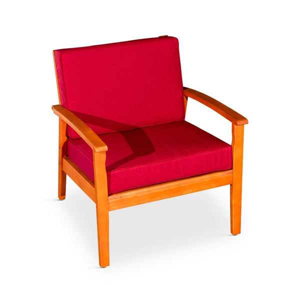 English Elm Deep Seat Fsc Eucalyptus Outdoor Lounge Chair with Weather Resistant Wood Frame Natural Burgundy B046S00088