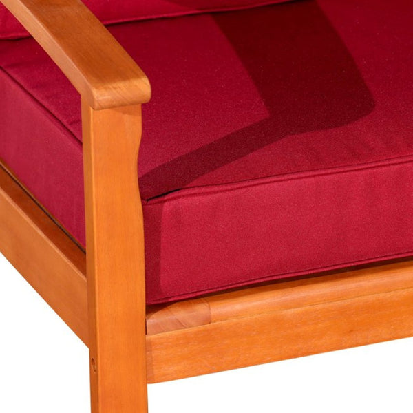 English Elm Deep Seat Fsc Eucalyptus Outdoor Lounge Chair with Weather Resistant Wood Frame Natural Burgundy B046S00088