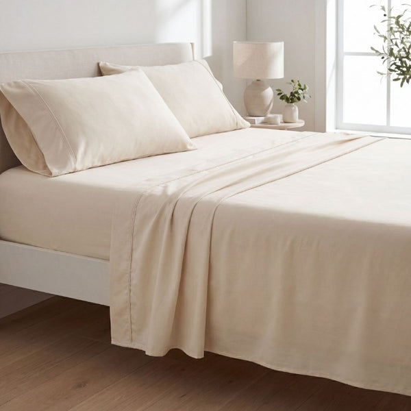 English Elm 4-Piece Bamboo Rayon Sheet Set Hypoallergenic Cooling Silky Soft Bedding for Twin XL Cream B047P536333