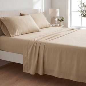 English Elm 4-Piece Bamboo Rayon Sheet Set Hypoallergenic Cooling Silky Soft Bedding for Twin XL Khaki B047P536583